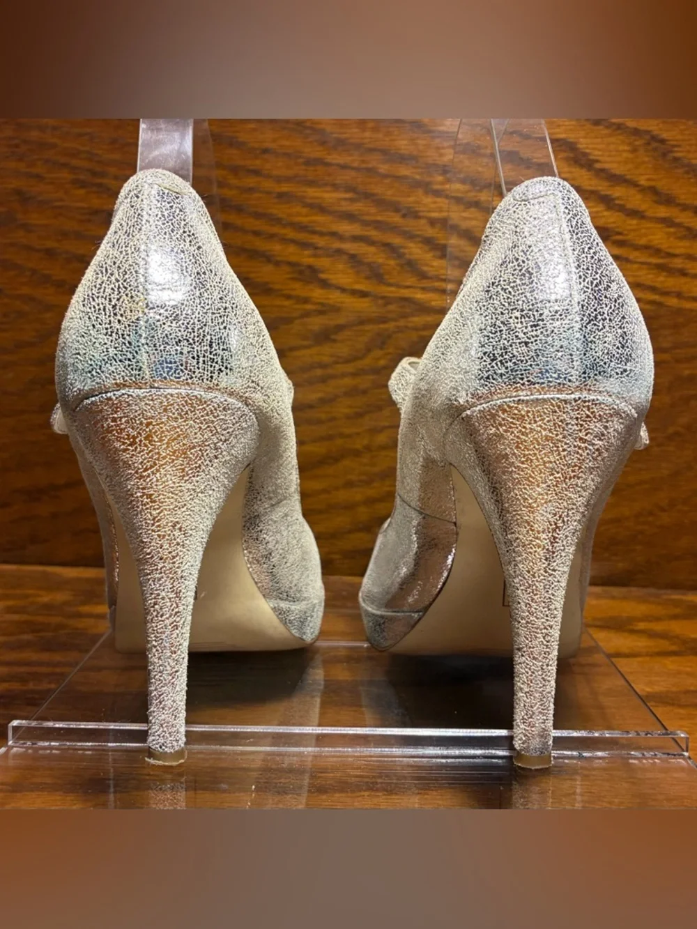 STEVEN Steve Madden Mary Jane Silver Textured Leather Platform Pumps Size 7.5